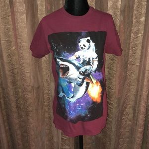Burgundy Space Panda Riding A Shark Tee